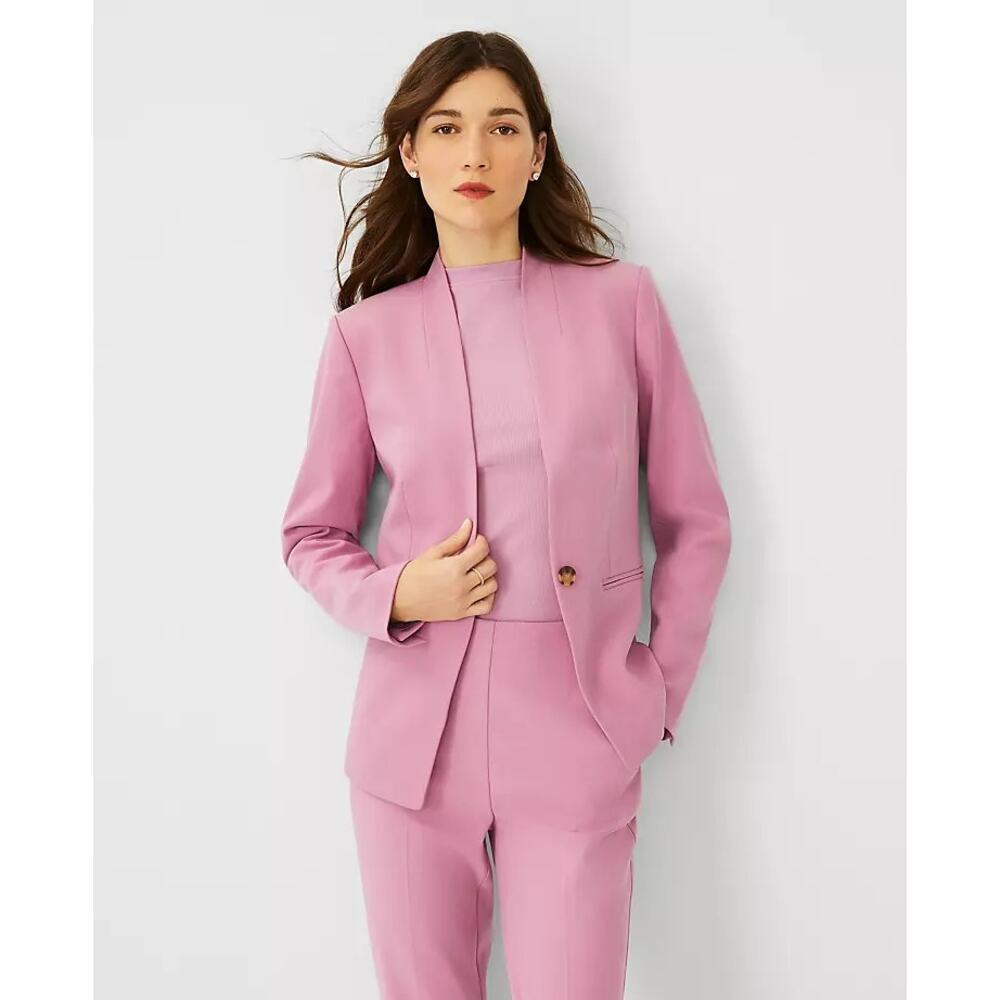 Ann Taylor Cut away blazer bi stretch suiting collection pink blazer sz 6